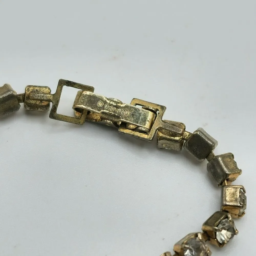 Vintage gold rhinestone prong set tennis bracelet